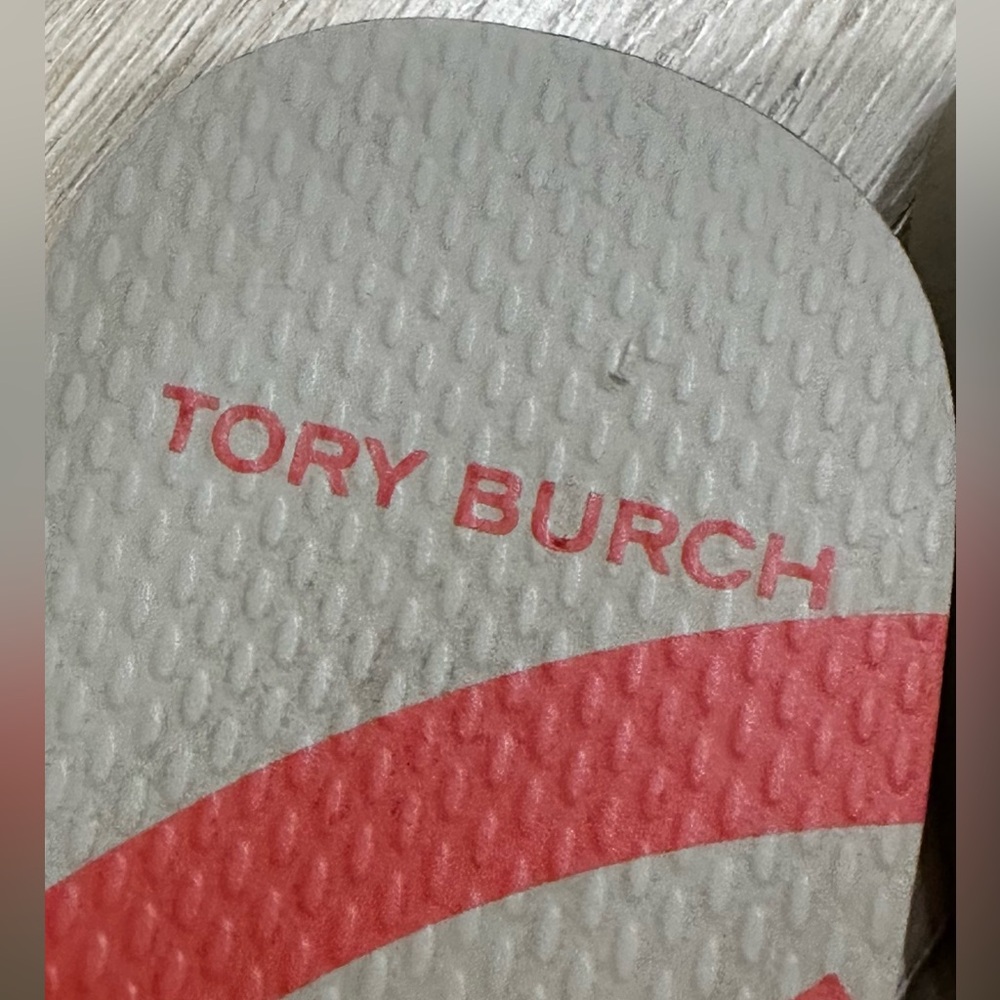 Tory Burch Emory gold logo Italian khaki & orange flip flop Sandals - Picture 4 of 6